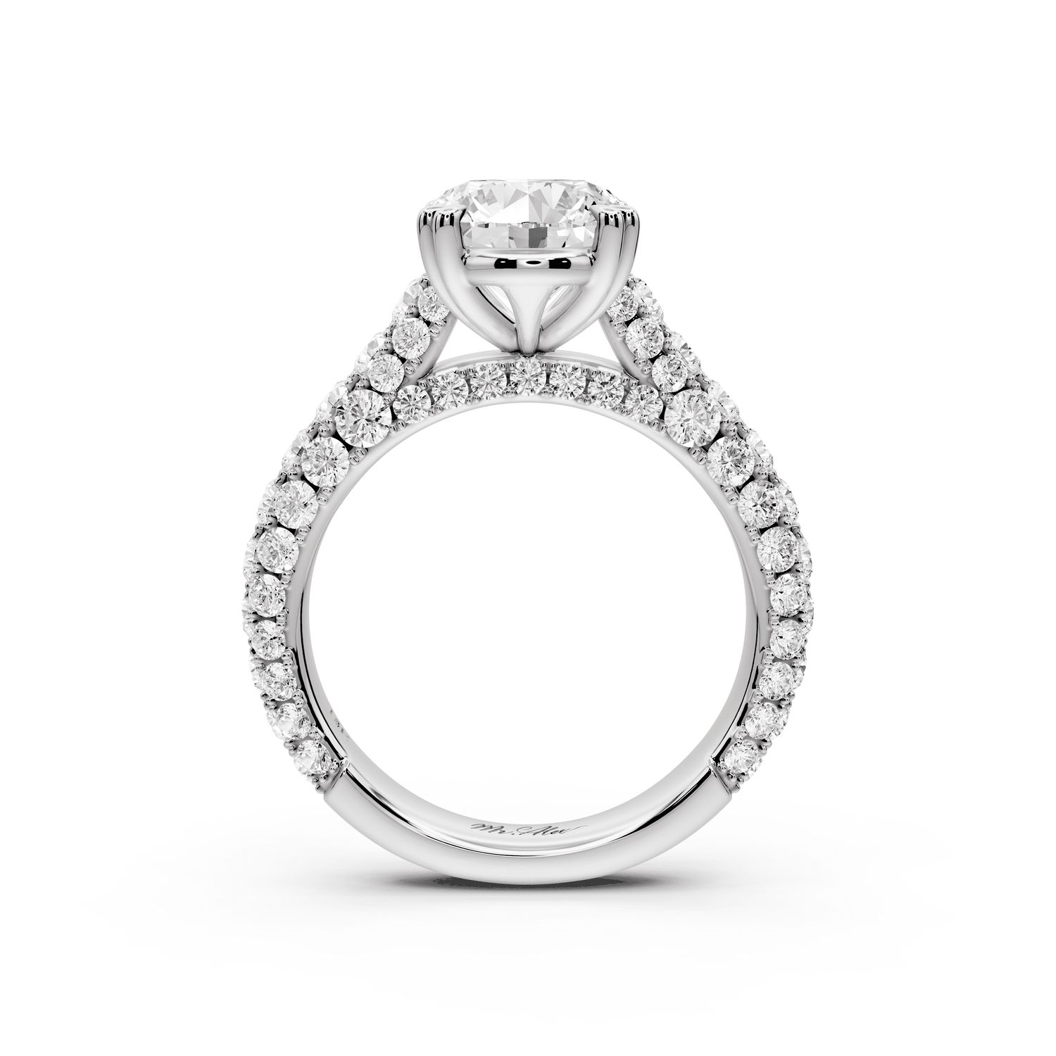 Clarissa - 3ct 18k white gold oval Diamond double talon prongs with a diamond bridge rollover pave cathedral engagment ring - Mr. Alex Jewelry