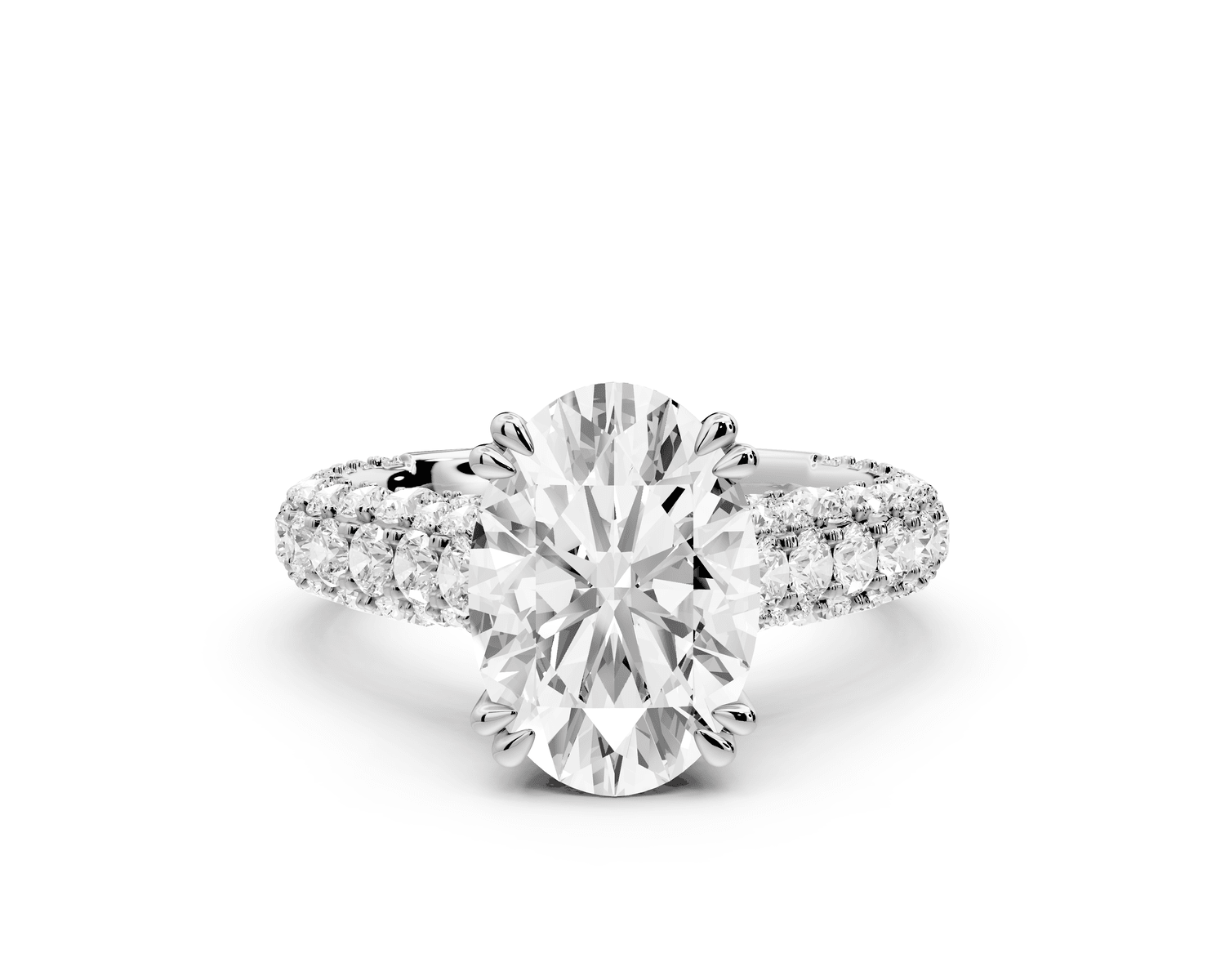 Clarissa - 3ct 18k white gold oval Diamond double talon prongs with a diamond bridge rollover pave cathedral engagment ring - Mr. Alex Jewelry