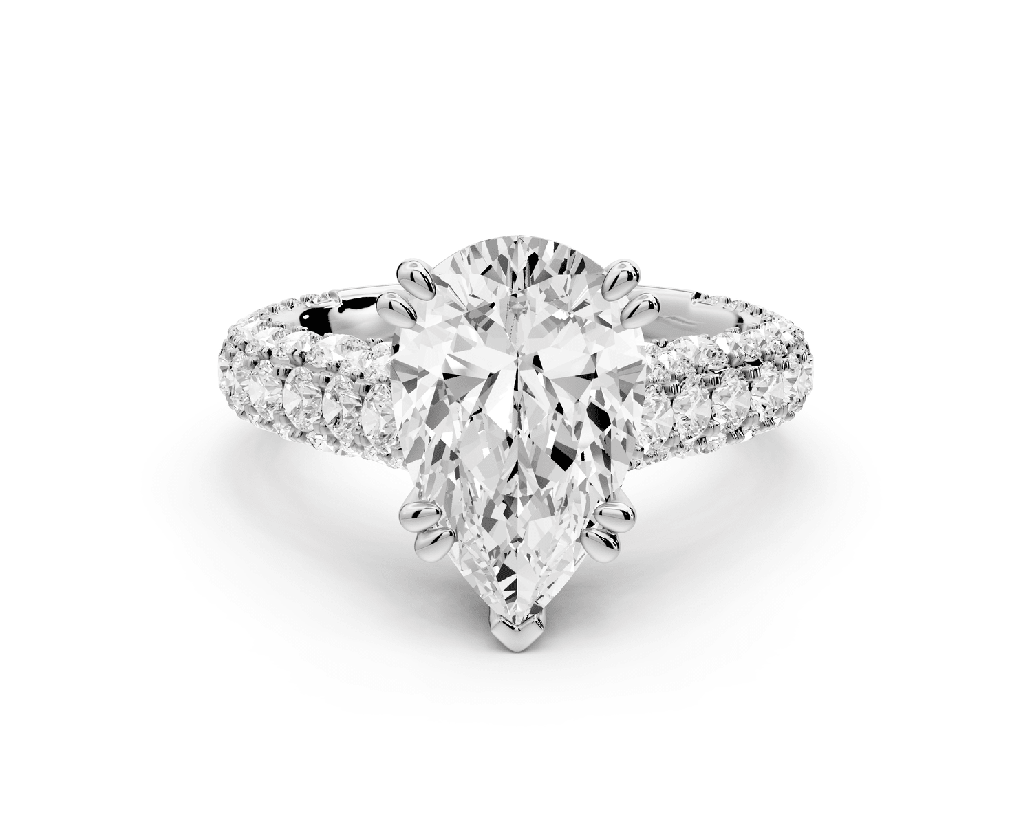 Clarissa - 3ct 18k white gold pear Diamond double talon prongs with a diamond bridge rollover pave cathedral engagment ring - Mr. Alex Jewelry