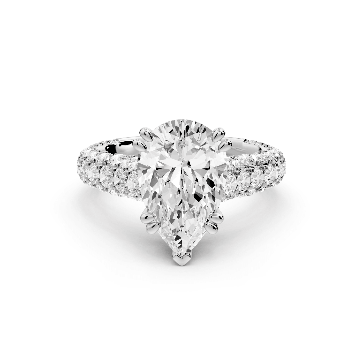 Clarissa - 3ct 18k white gold pear Diamond double talon prongs with a diamond bridge rollover pave cathedral engagment ring - Mr. Alex Jewelry
