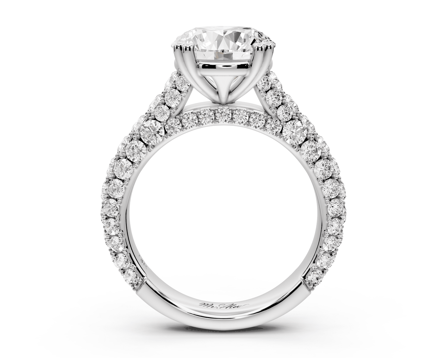 Clarissa - 3ct 18k white gold round Diamond double talon prongs with a diamond bridge rollover pave cathedral engagment ring - Mr. Alex Jewelry