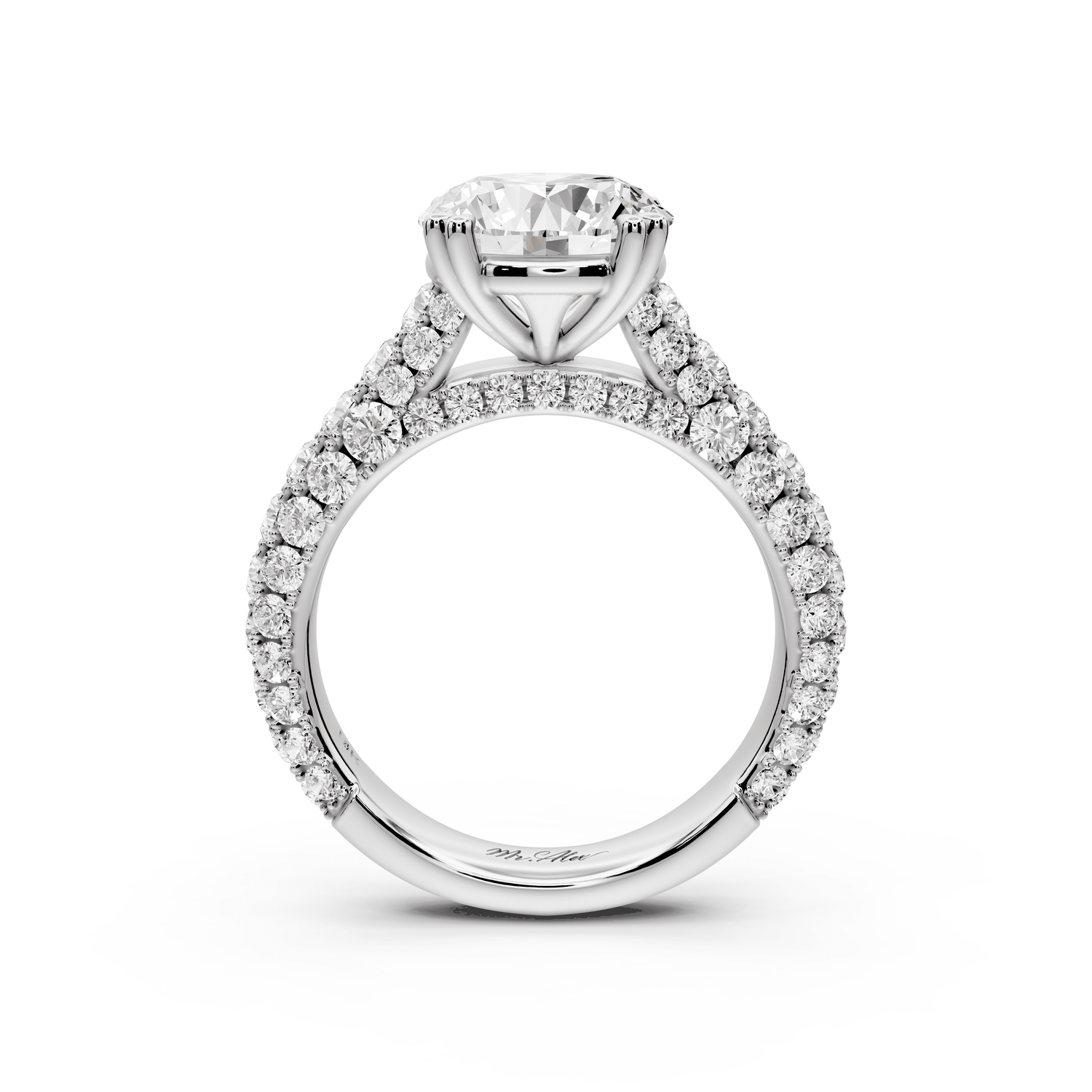 Clarissa - 3ct 18k white gold round Diamond double talon prongs with a diamond bridge rollover pave cathedral engagment ring - Mr. Alex Jewelry