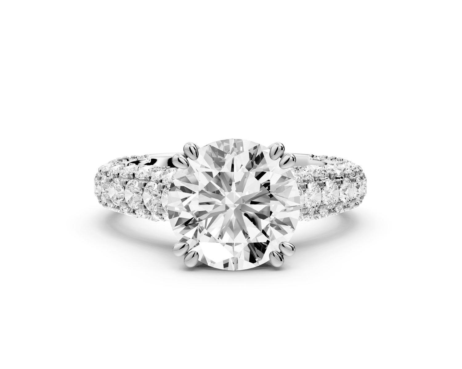 Clarissa - 3ct 18k white gold round Diamond double talon prongs with a diamond bridge rollover pave cathedral engagment ring - Mr. Alex Jewelry