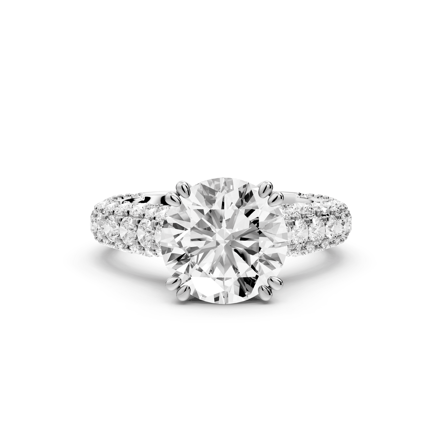 Clarissa - 3ct 18k white gold round Diamond double talon prongs with a diamond bridge rollover pave cathedral engagment ring - Mr. Alex Jewelry