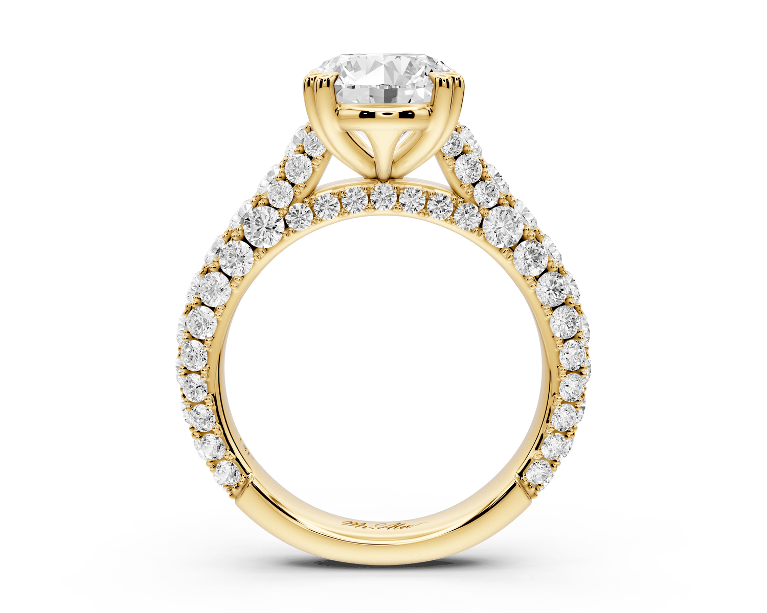 Clarissa - 3ct 18k yellow gold oval Diamond double talon prongs with a diamond bridge rollover pave cathedral engagment ring - Mr. Alex Jewelry