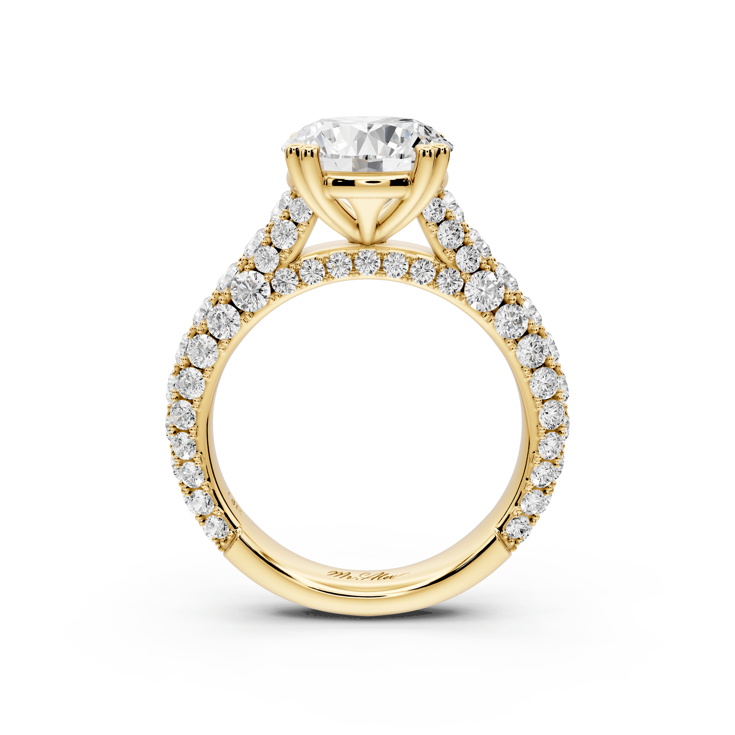 Clarissa - 3ct 18k yellow gold round Diamond double talon prongs with a diamond bridge rollover pave cathedral engagment ring - Mr. Alex Jewelry