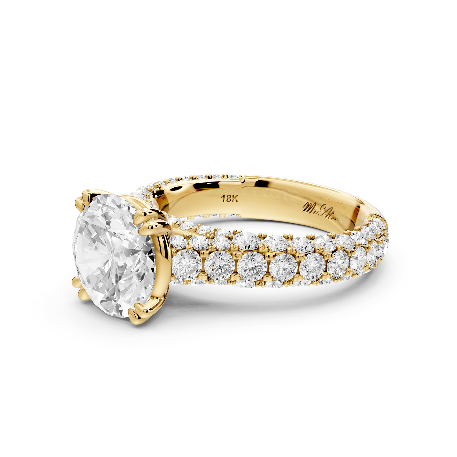 Clarissa - 3ct 18k yellow gold round Diamond double talon prongs with a diamond bridge rollover pave cathedral engagment ring - Mr. Alex Jewelry