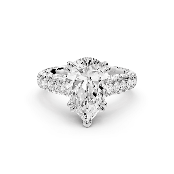Clarissa - 3ct platinum pear Diamond double talon prongs with a diamond bridge rollover pave cathedral engagment ring - Mr. Alex Jewelry