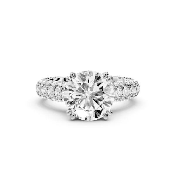 Clarissa - 3ct platinum round Diamond double talon prongs with a diamond bridge rollover pave cathedral engagment ring - Mr. Alex Jewelry