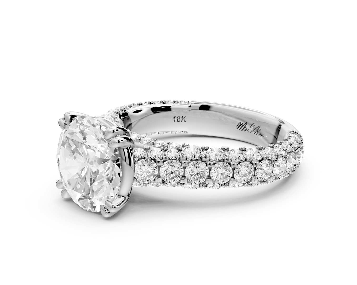 Clarissa - 3ct platinum round Diamond double talon prongs with a diamond bridge rollover pave cathedral engagment ring - Mr. Alex Jewelry