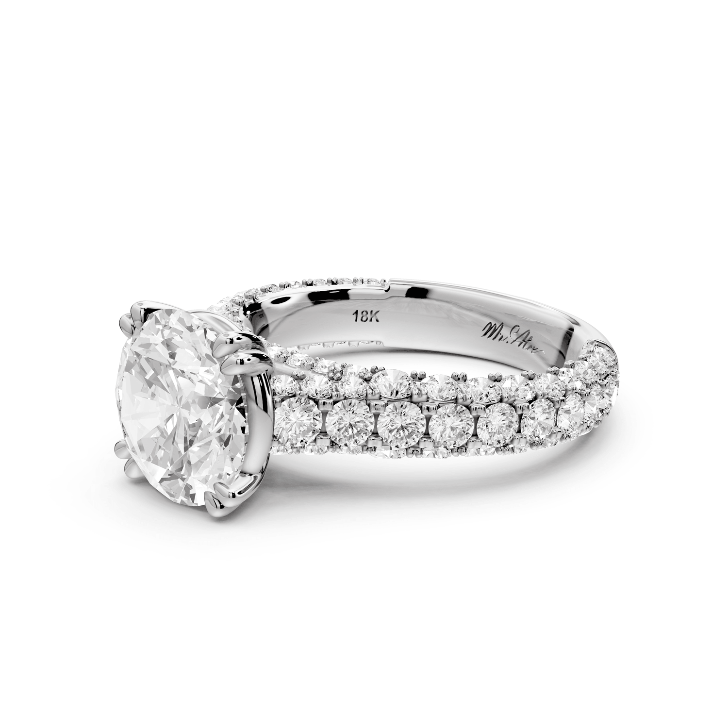 Clarissa - 3ct platinum round Diamond double talon prongs with a diamond bridge rollover pave cathedral engagment ring - Mr. Alex Jewelry