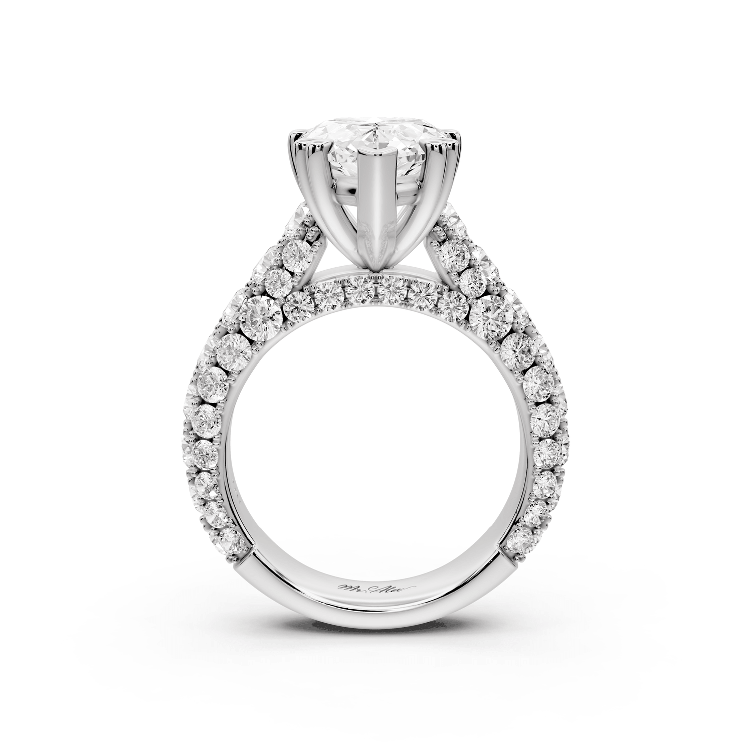 Clarissa - 4ct 14k white gold pear Diamond double talon prongs with a diamond bridge rollover pave cathedral engagment ring - Mr. Alex Jewelry