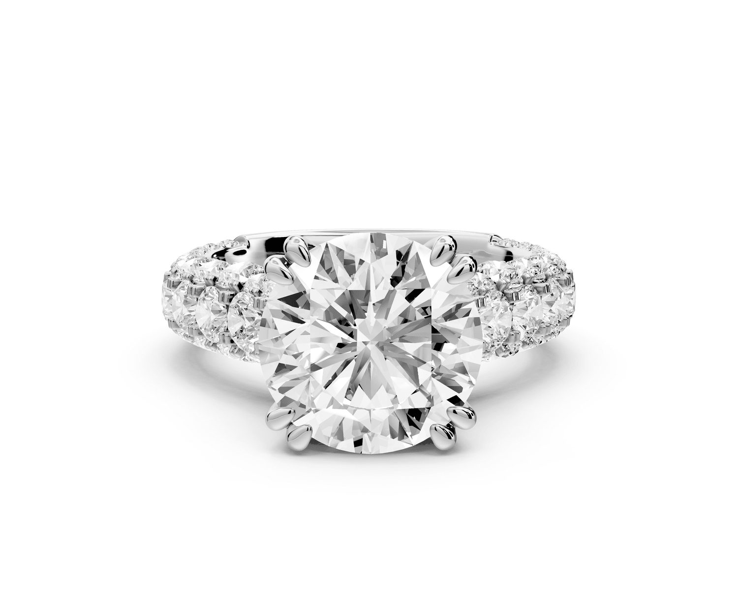 Clarissa - 4ct 14k white gold round Diamond double talon prongs with a diamond bridge rollover pave cathedral engagment ring - Mr. Alex Jewelry