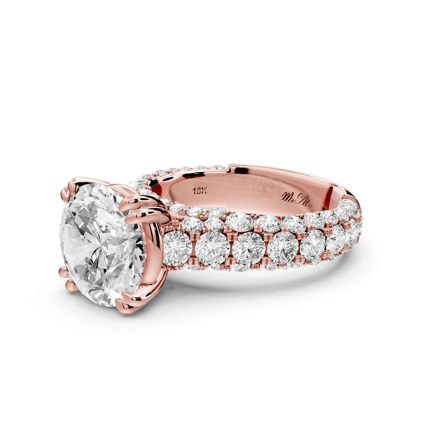 Clarissa - 4ct 18k rose gold round Diamond double talon prongs with a diamond bridge rollover pave cathedral engagment ring - Mr. Alex Jewelry