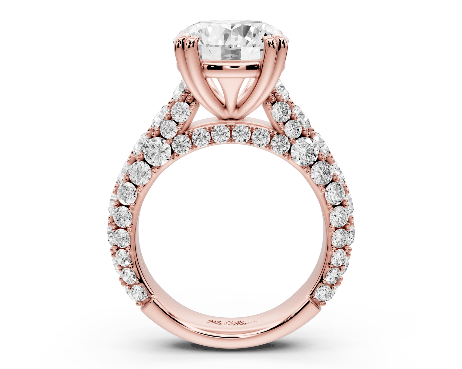 Clarissa - 4ct 18k rose gold round Diamond double talon prongs with a diamond bridge rollover pave cathedral engagment ring - Mr. Alex Jewelry