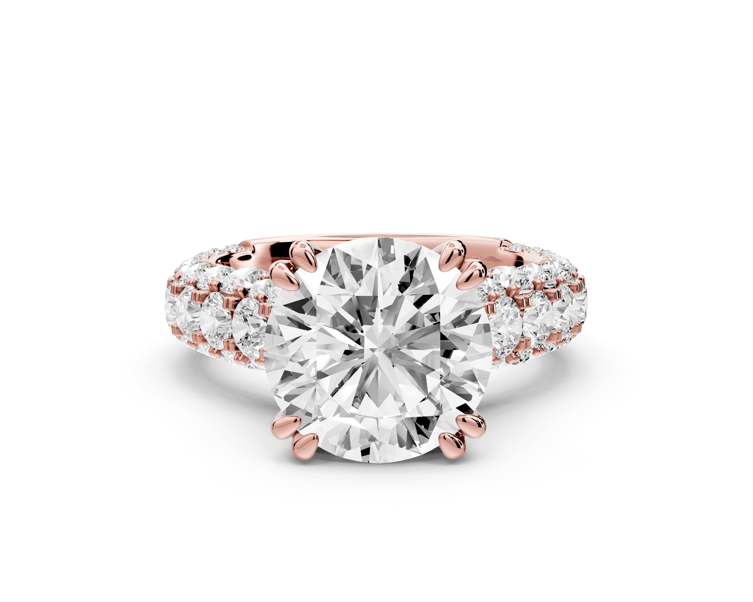 Clarissa - 4ct 18k rose gold round Diamond double talon prongs with a diamond bridge rollover pave cathedral engagment ring - Mr. Alex Jewelry
