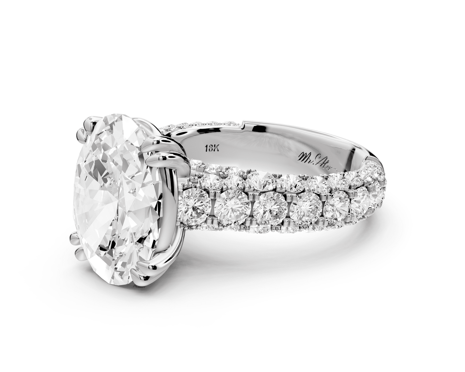 Clarissa - 4ct 18k white gold oval Diamond double talon prongs with a diamond bridge rollover pave cathedral engagment ring - Mr. Alex Jewelry