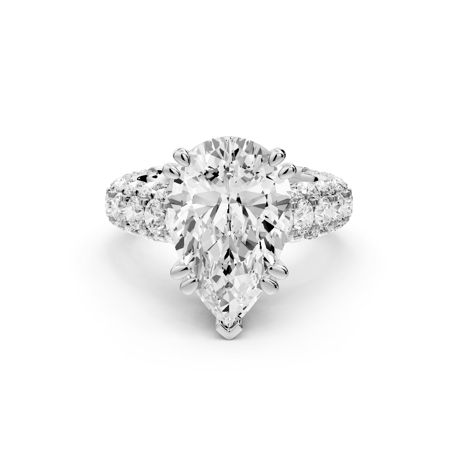 Clarissa - 4ct 18k white gold pear Diamond double talon prongs with a diamond bridge rollover pave cathedral engagment ring - Mr. Alex Jewelry