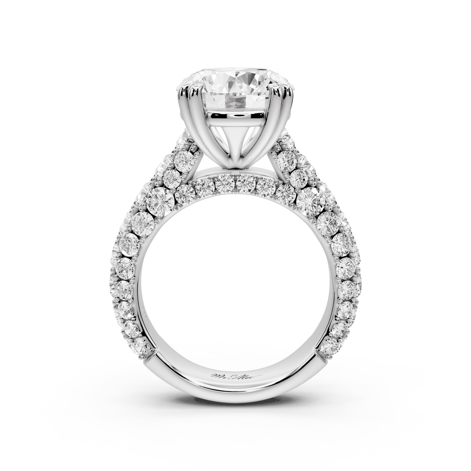 Clarissa - 4ct 18k white gold round Diamond double talon prongs with a diamond bridge rollover pave cathedral engagment ring - Mr. Alex Jewelry