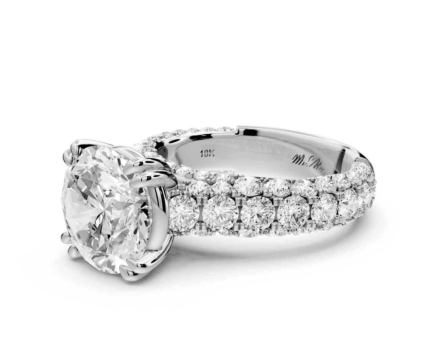 Clarissa - 4ct 18k white gold round Diamond double talon prongs with a diamond bridge rollover pave cathedral engagment ring - Mr. Alex Jewelry