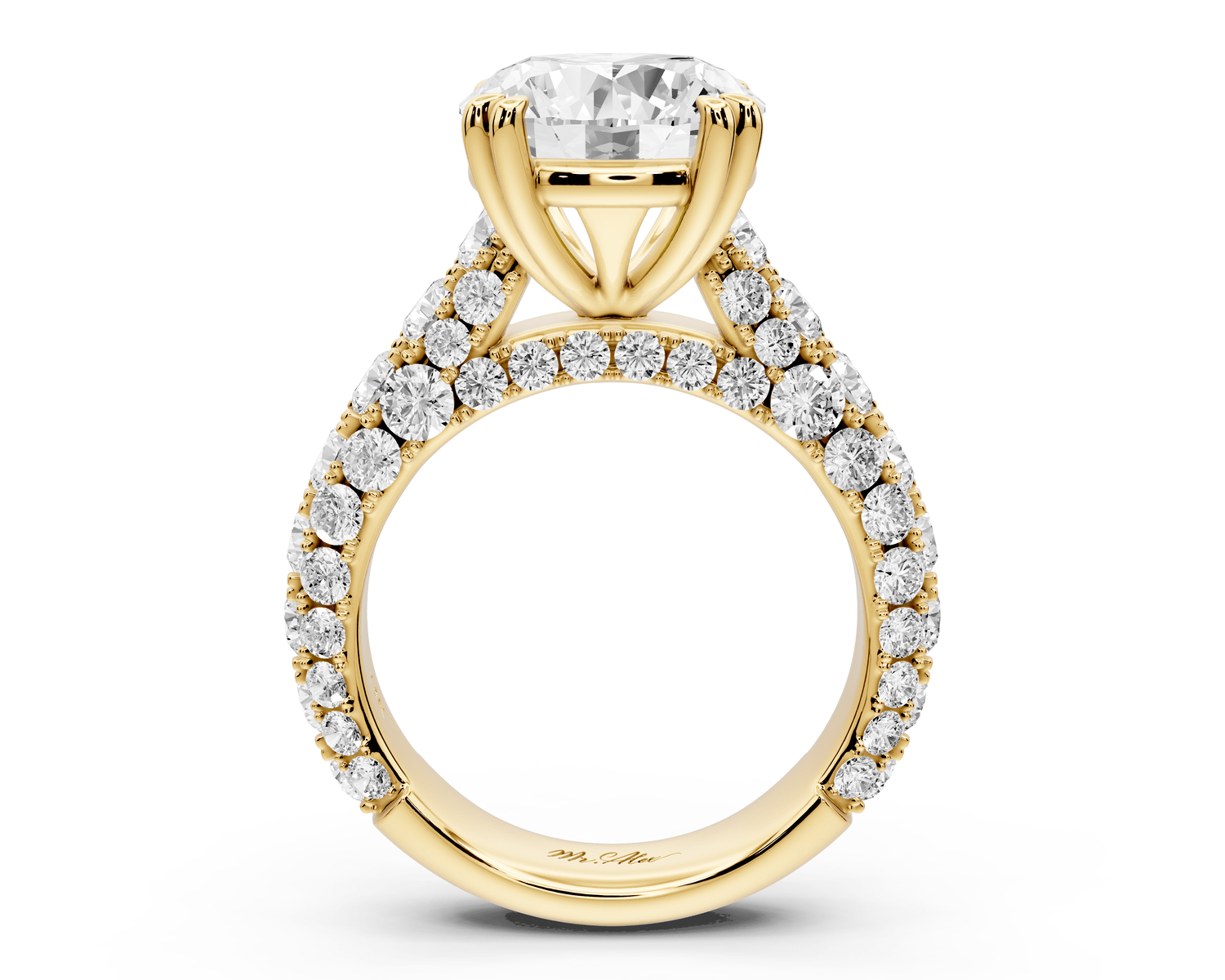 Clarissa - 4ct 18k yellow gold round Diamond double talon prongs with a diamond bridge rollover pave cathedral engagment ring - Mr. Alex Jewelry