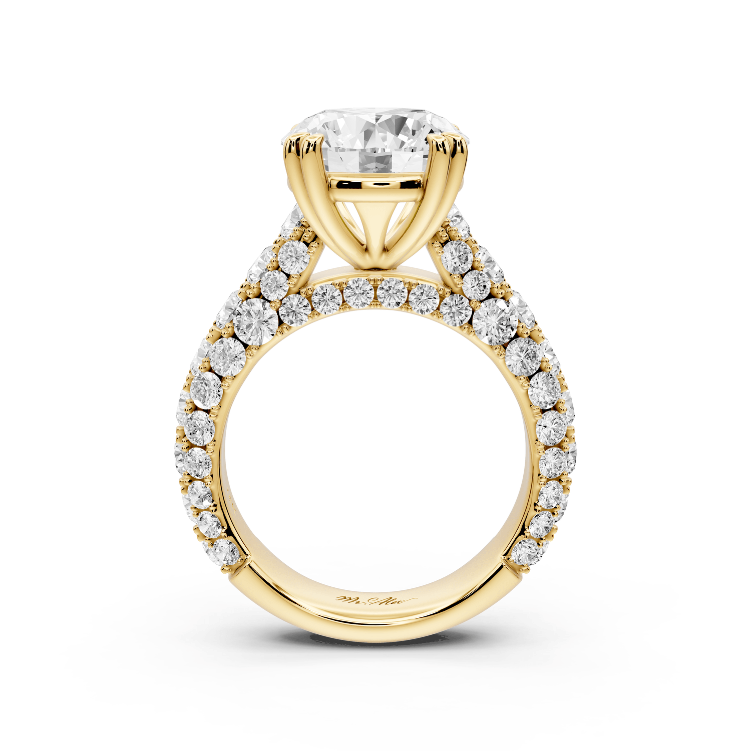 Clarissa - 4ct 18k yellow gold round Diamond double talon prongs with a diamond bridge rollover pave cathedral engagment ring - Mr. Alex Jewelry