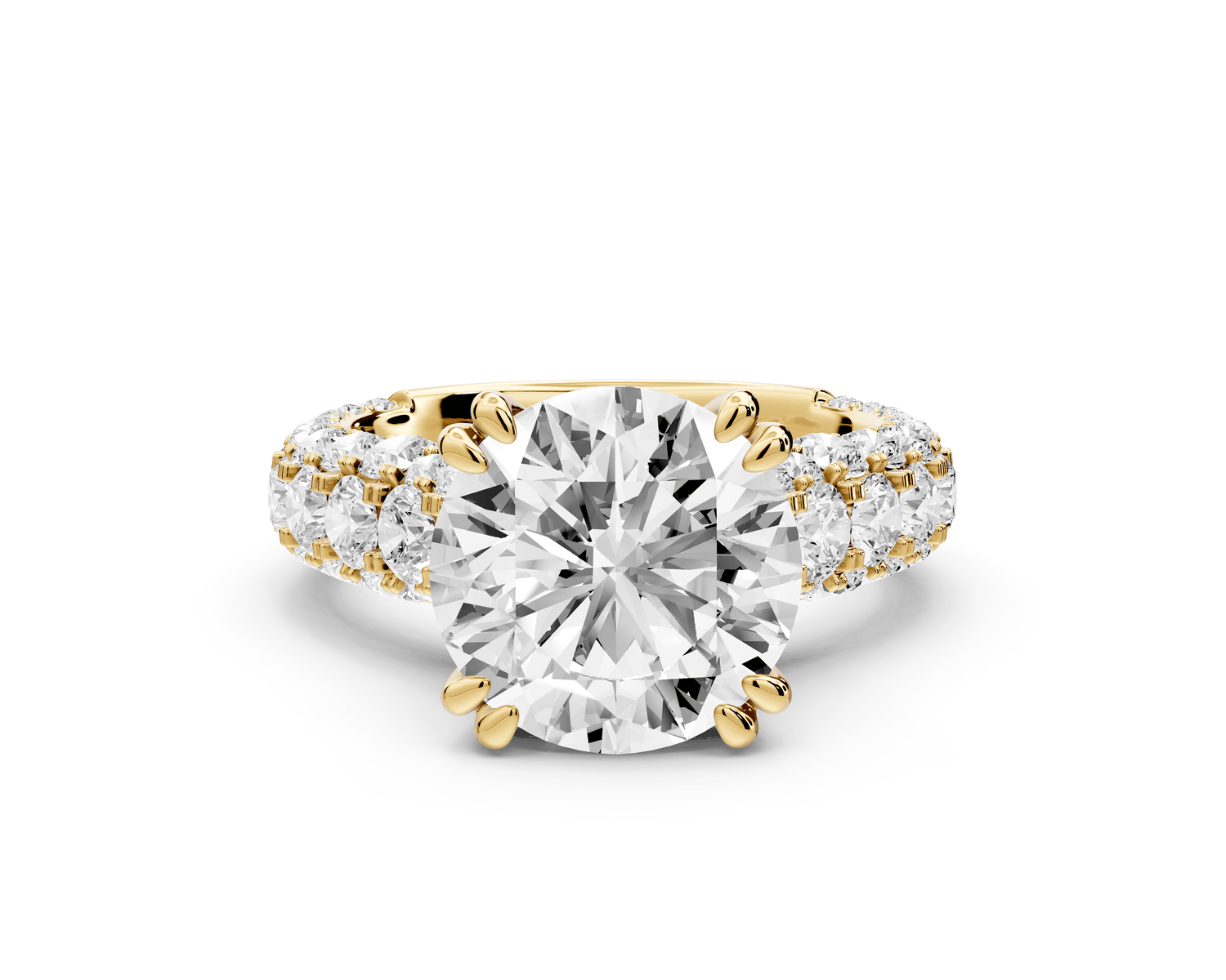Clarissa - 4ct 18k yellow gold round Diamond double talon prongs with a diamond bridge rollover pave cathedral engagment ring - Mr. Alex Jewelry