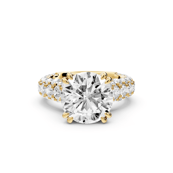 Clarissa - 4ct 18k yellow gold round Diamond double talon prongs with a diamond bridge rollover pave cathedral engagment ring - Mr. Alex Jewelry
