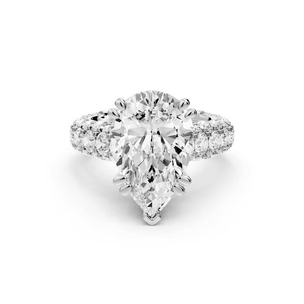 Clarissa - 4ct platinum pear Diamond double talon prongs with a diamond bridge rollover pave cathedral engagment ring - Mr. Alex Jewelry