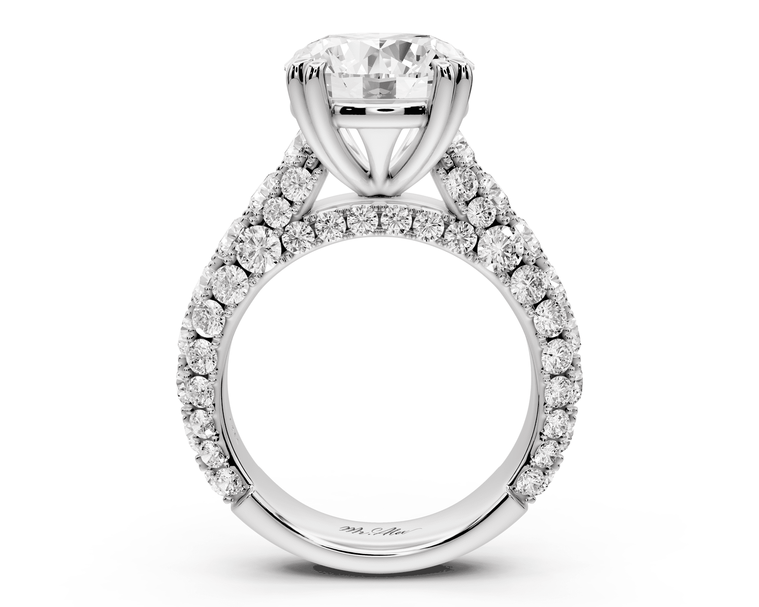 Clarissa - 4ct platinum round Diamond double talon prongs with a diamond bridge rollover pave cathedral engagment ring - Mr. Alex Jewelry