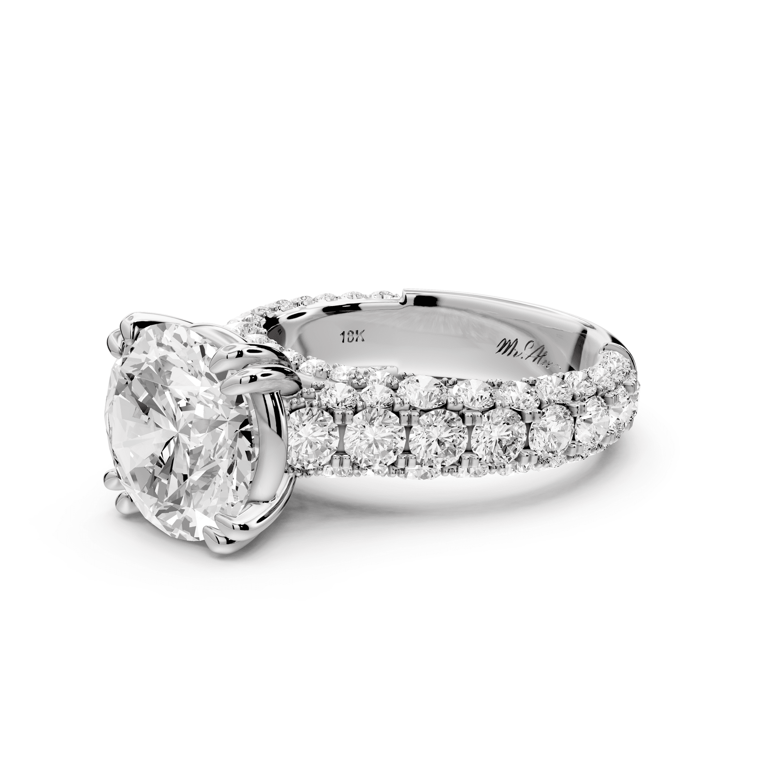 Clarissa - 4ct platinum round Diamond double talon prongs with a diamond bridge rollover pave cathedral engagment ring - Mr. Alex Jewelry