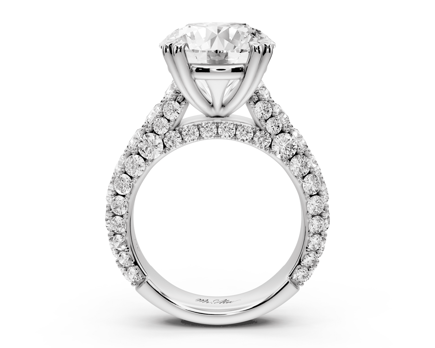 Clarissa - 5ct 14k white gold round Diamond double talon prongs with a diamond bridge rollover pave cathedral engagment ring - Mr. Alex Jewelry