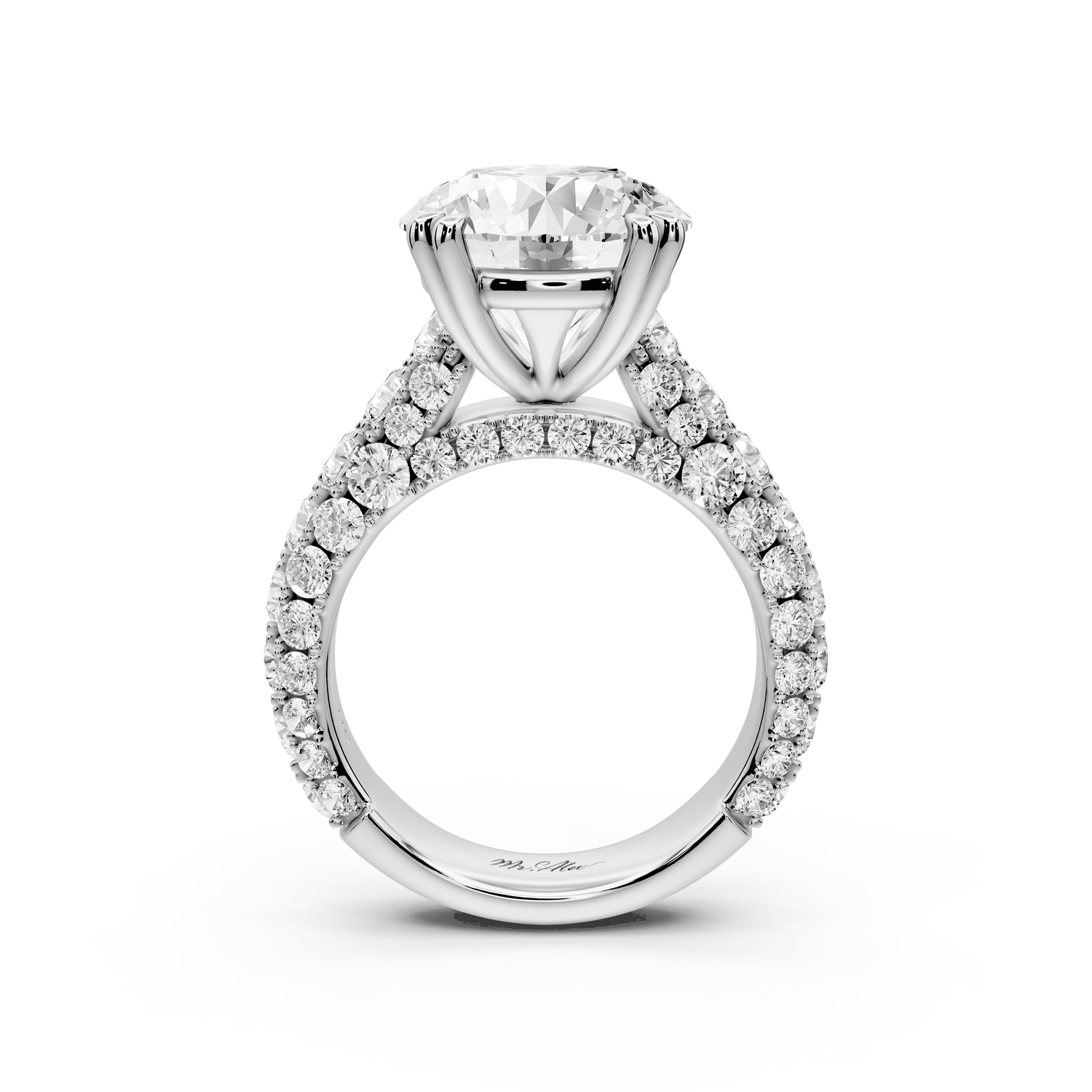 Clarissa - 5ct 14k white gold round Diamond double talon prongs with a diamond bridge rollover pave cathedral engagment ring - Mr. Alex Jewelry