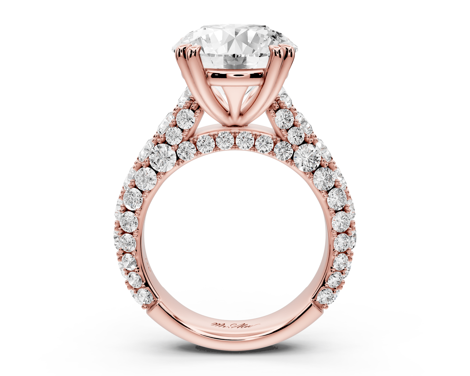 Clarissa - 5ct 18k rose gold round Diamond double talon prongs with a diamond bridge rollover pave cathedral engagment ring - Mr. Alex Jewelry