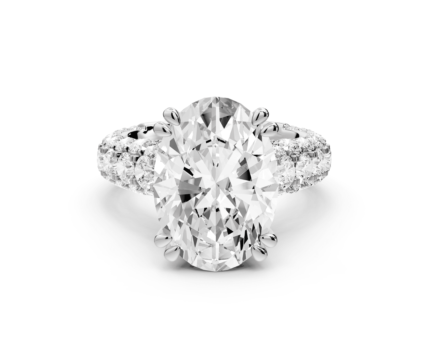Clarissa - 5ct 18k white gold oval Diamond double talon prongs with a diamond bridge rollover pave cathedral engagment ring - Mr. Alex Jewelry