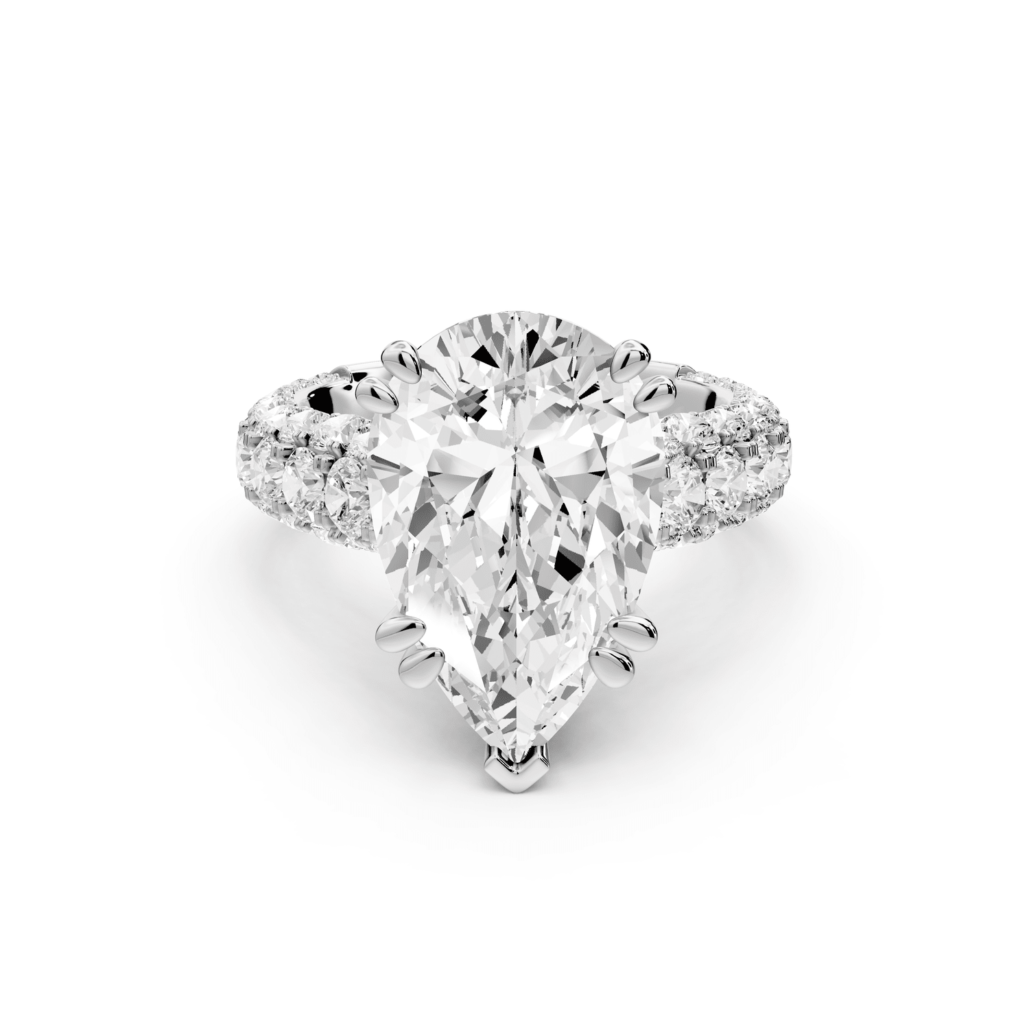 Clarissa - 5ct 18k white gold pear Diamond double talon prongs with a diamond bridge rollover pave cathedral engagment ring - Mr. Alex Jewelry