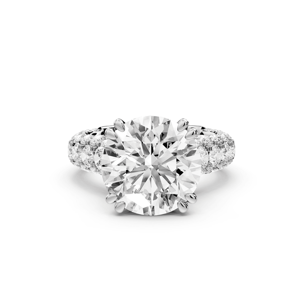 Clarissa - 5ct 18k white gold round Diamond double talon prongs with a diamond bridge rollover pave cathedral engagment ring - Mr. Alex Jewelry