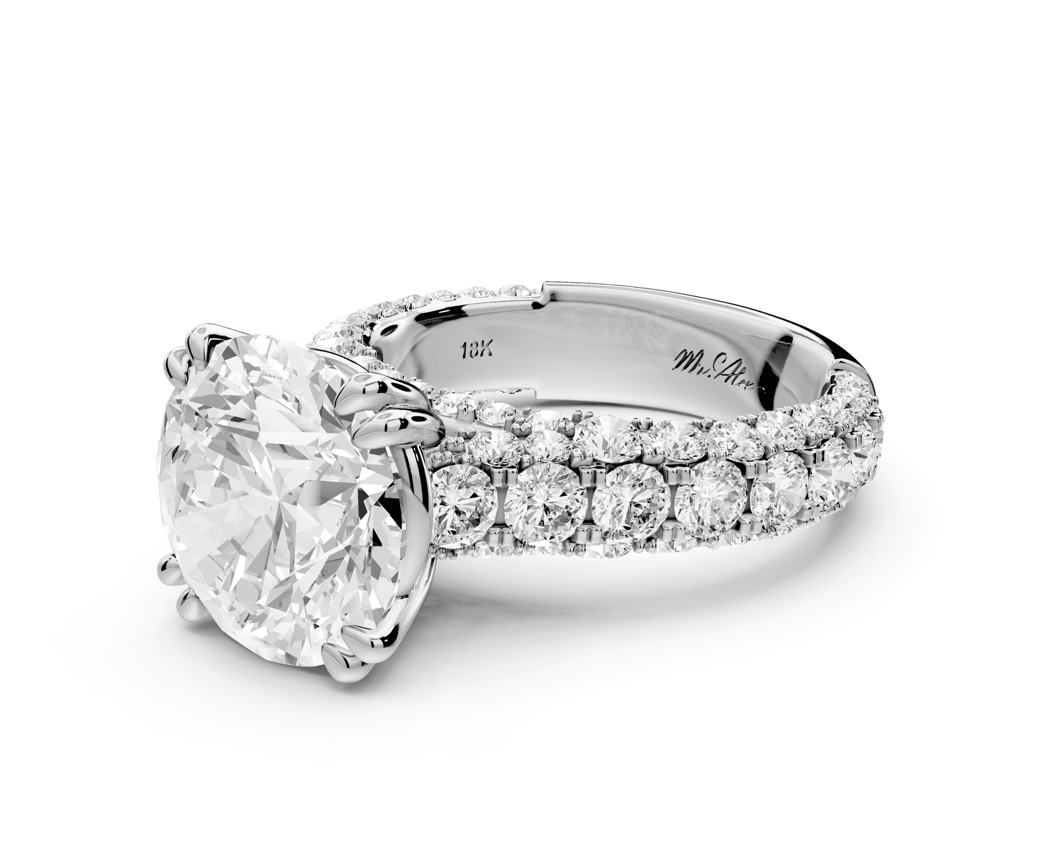 Clarissa - 5ct 18k white gold round Diamond double talon prongs with a diamond bridge rollover pave cathedral engagment ring - Mr. Alex Jewelry