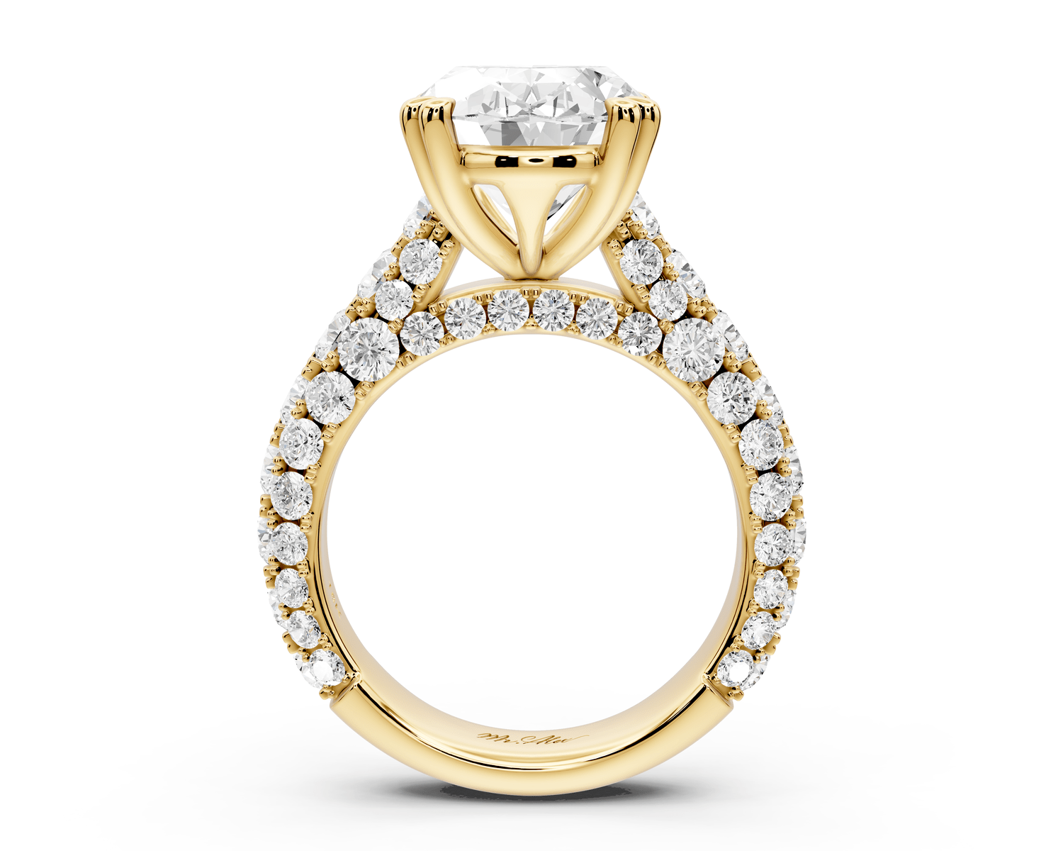 Clarissa - 5ct 18k yellow gold oval Diamond double talon prongs with a diamond bridge rollover pave cathedral engagment ring - Mr. Alex Jewelry