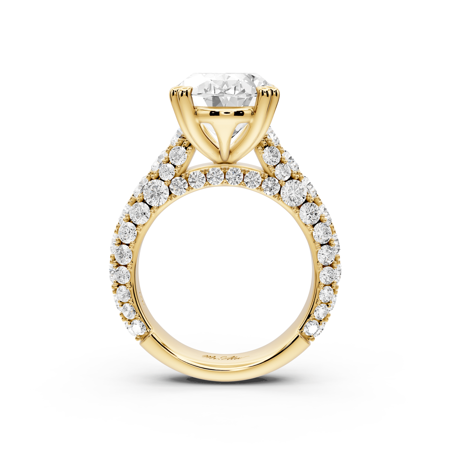 Clarissa - 5ct 18k yellow gold oval Diamond double talon prongs with a diamond bridge rollover pave cathedral engagment ring - Mr. Alex Jewelry