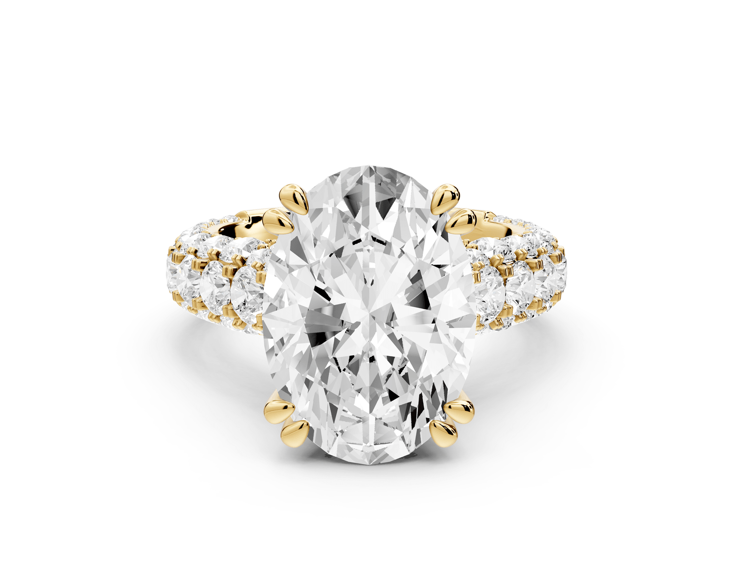 Clarissa - 5ct 18k yellow gold oval Diamond double talon prongs with a diamond bridge rollover pave cathedral engagment ring - Mr. Alex Jewelry
