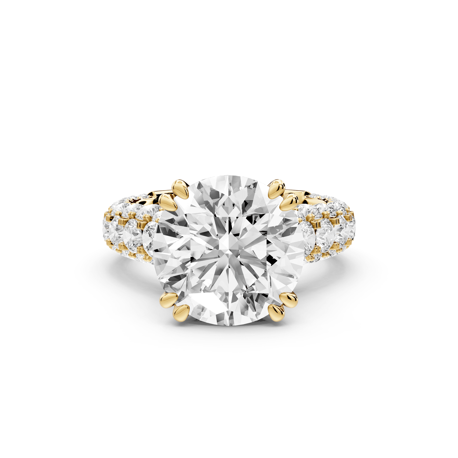 Clarissa - 5ct 18k yellow gold round Diamond double talon prongs with a diamond bridge rollover pave cathedral engagment ring - Mr. Alex Jewelry