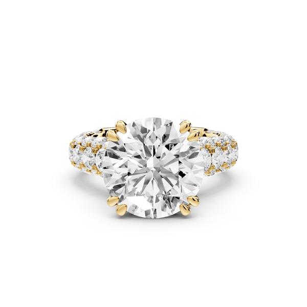 Clarissa - 5ct 18k yellow gold round Diamond double talon prongs with a diamond bridge rollover pave cathedral engagment ring - Mr. Alex Jewelry