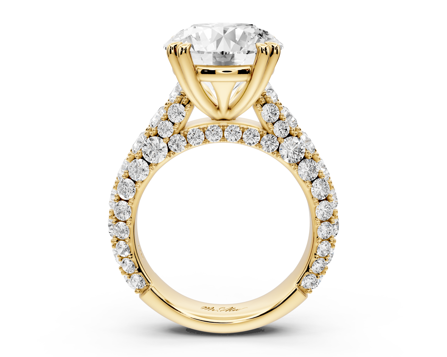 Clarissa - 5ct 18k yellow gold round Diamond double talon prongs with a diamond bridge rollover pave cathedral engagment ring - Mr. Alex Jewelry