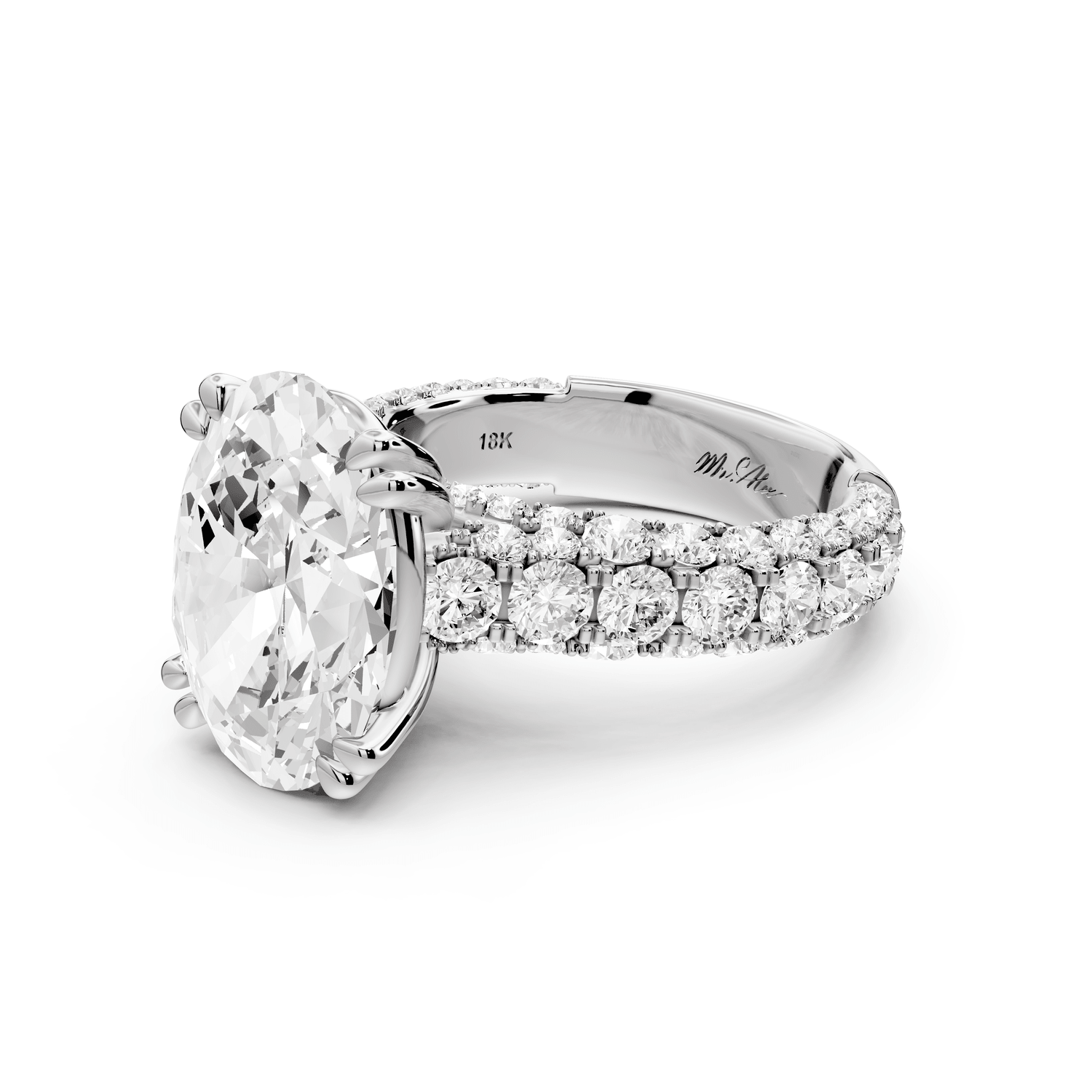 Clarissa - 5ct platinum oval Diamond double talon prongs with a diamond bridge rollover pave cathedral engagment ring - Mr. Alex Jewelry