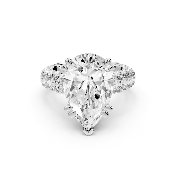 Clarissa - 5ct platinum pear Diamond double talon prongs with a diamond bridge rollover pave cathedral engagment ring - Mr. Alex Jewelry