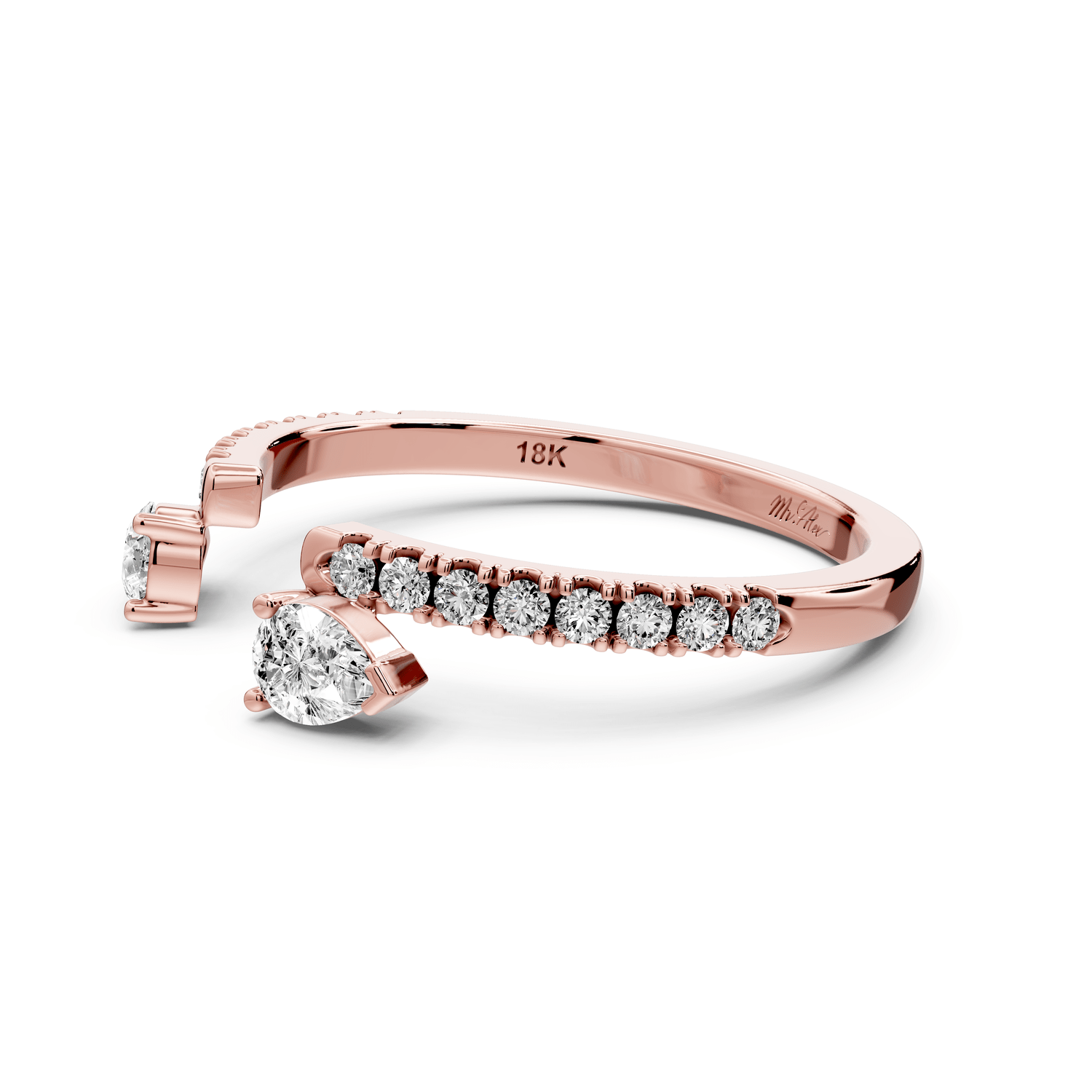 Cris - 0.43ct 18k rose gold Two-Stone Pear Diamond Pavé Cuff Ring - Mr. Alex Jewelry
