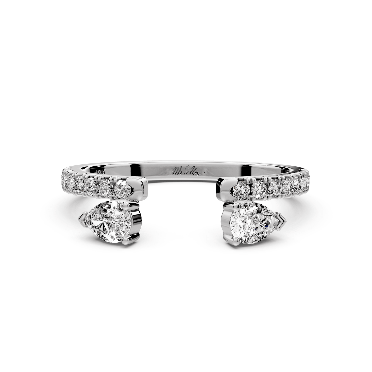 Cris - 0.43ct 18k white gold Two-Stone Pear Diamond Pavé Cuff Ring - Mr. Alex Jewelry