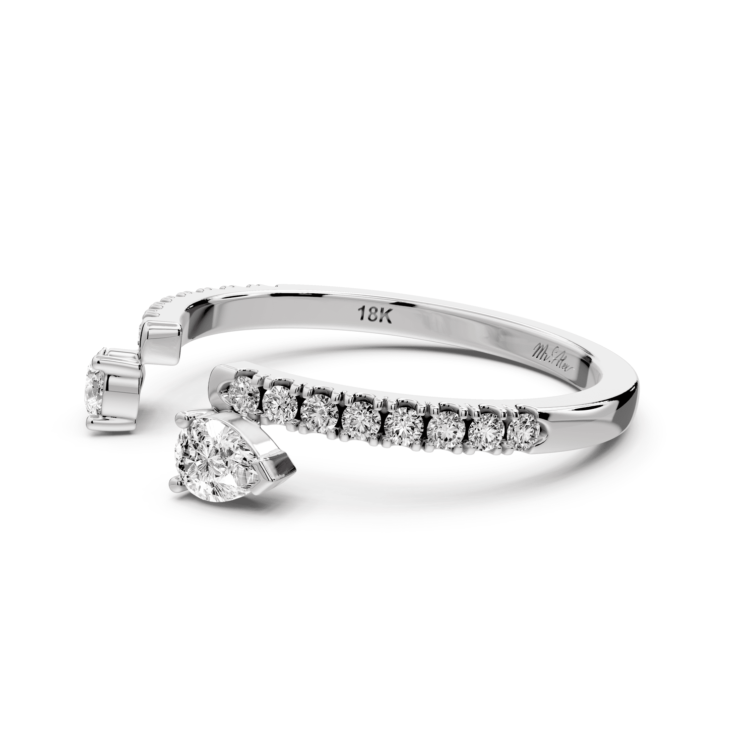 Cris - 0.43ct 18k white gold Two-Stone Pear Diamond Pavé Cuff Ring - Mr. Alex Jewelry