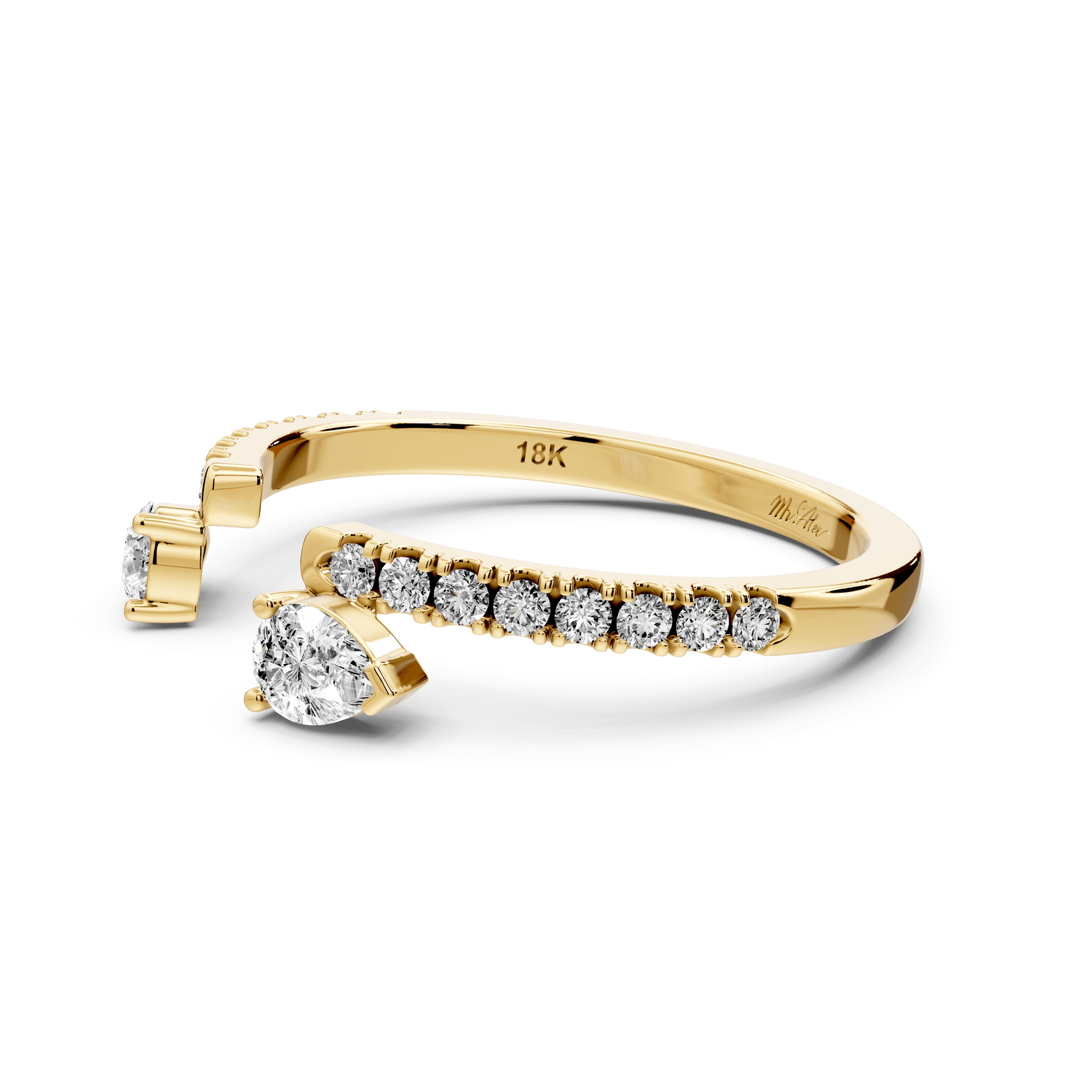 Cris - 0.43ct 18k yellow gold Two-Stone Pear Diamond Pavé Cuff Ring - Mr. Alex Jewelry